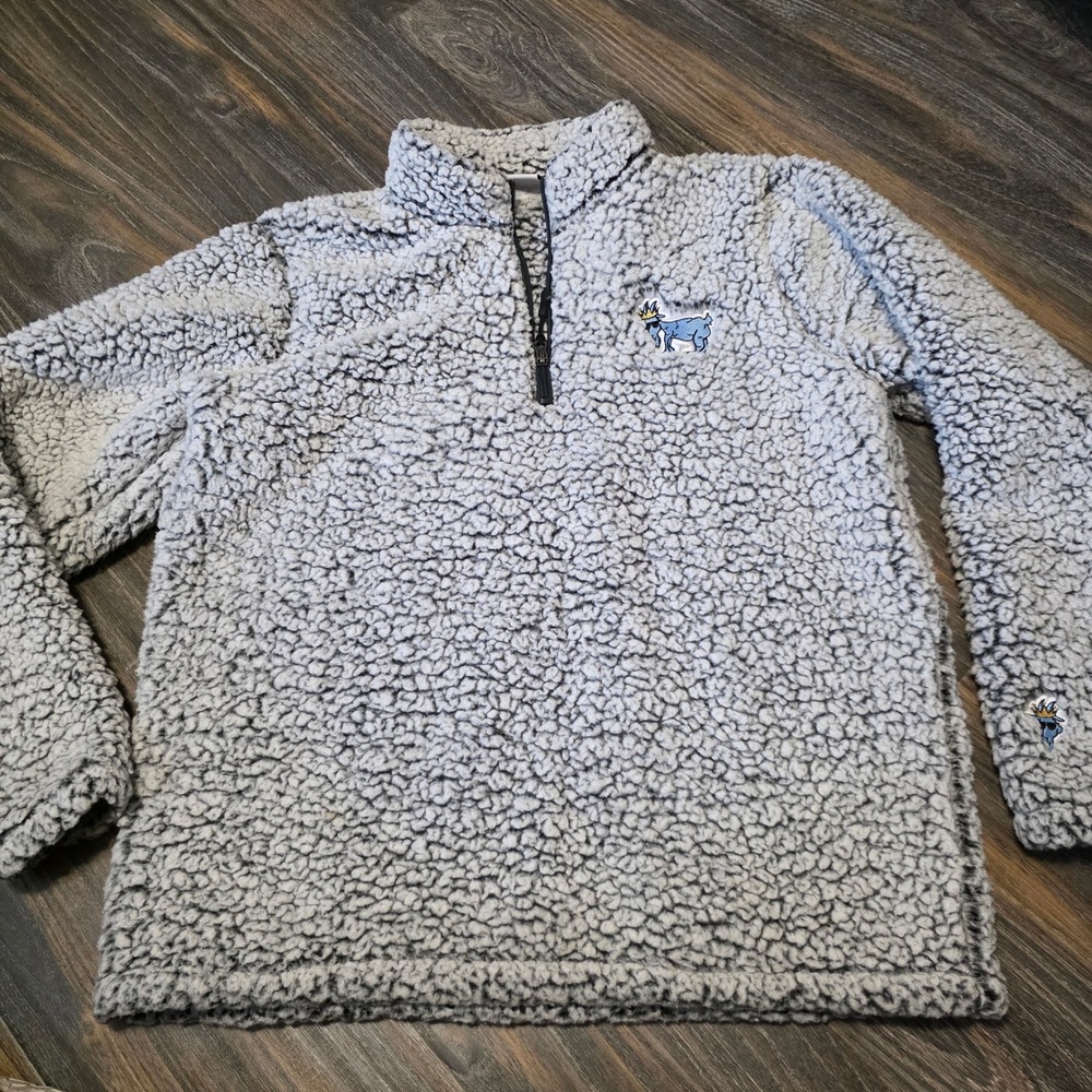 Goat USA Womens Grey Sherpa Fleece Quarter Zip Pullover Sweatshirt Large